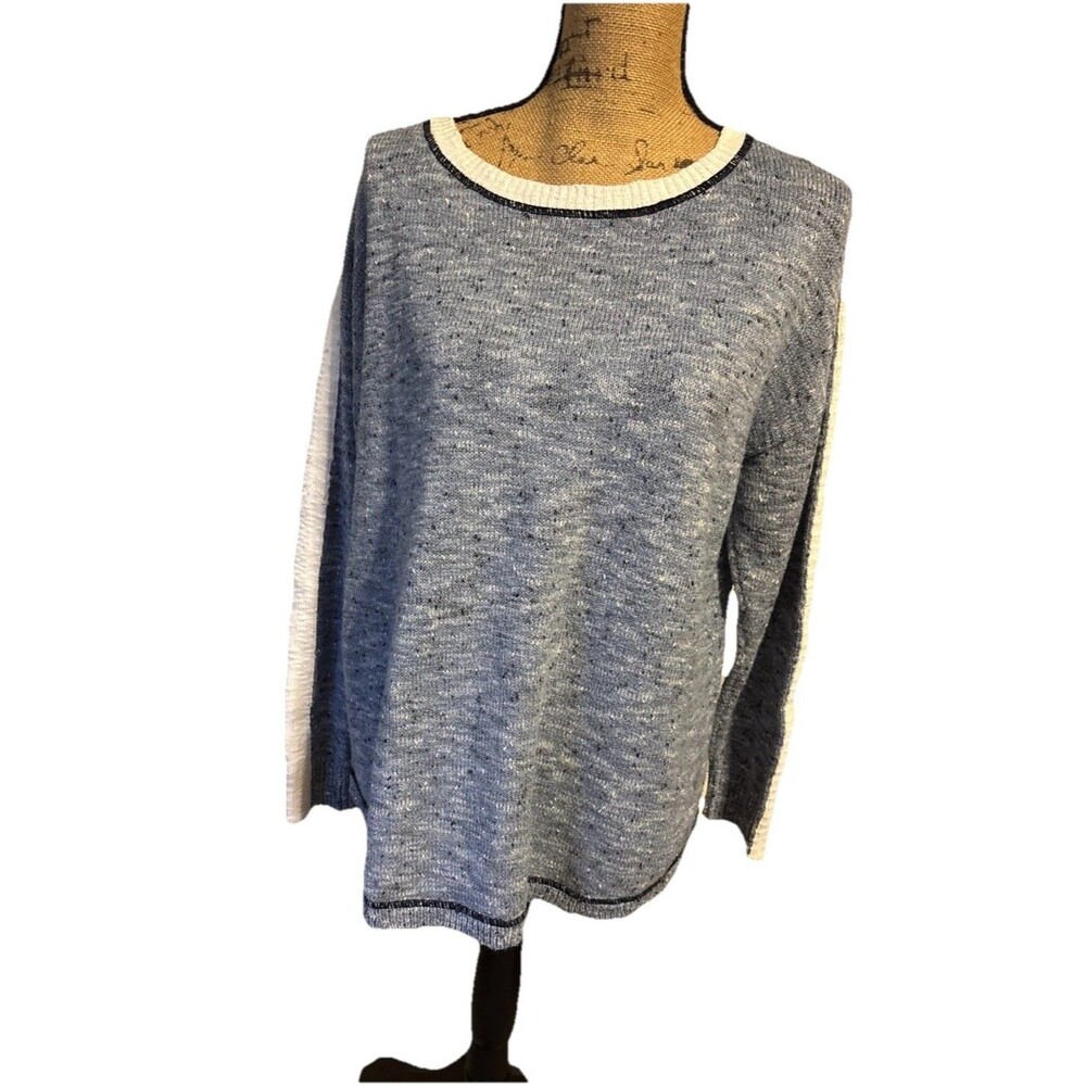 T by Talbots Sweater Minimalist Coastal Sporty Casual Streetwear Stripe Blue XLP